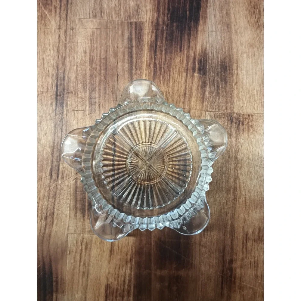 Vintage Clear Glass Ash Tray Star‎ Ribbed 3
